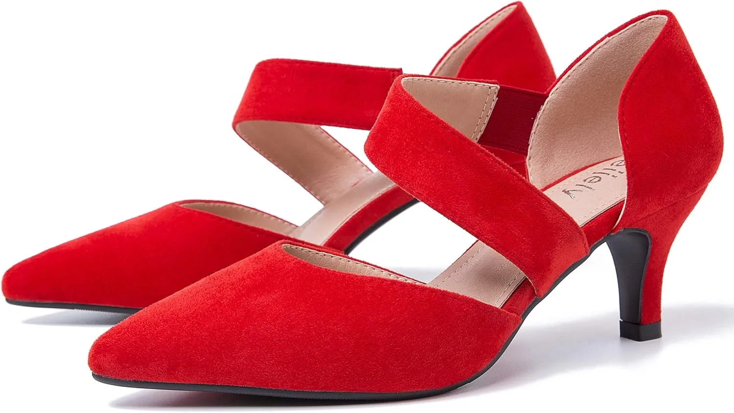Women's Closed Pointed Toe Heels Strap D'Orsay Kitten Heel Slip On Dressy Pumps