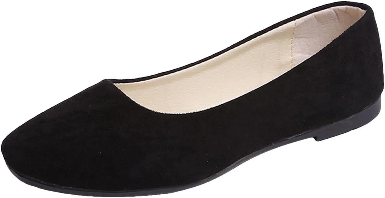 Women's Closed Toe Loafer Flat Soft Faux Suede Work Shoes Ballerina Non Slip Solid Color Single Slip On Shoes