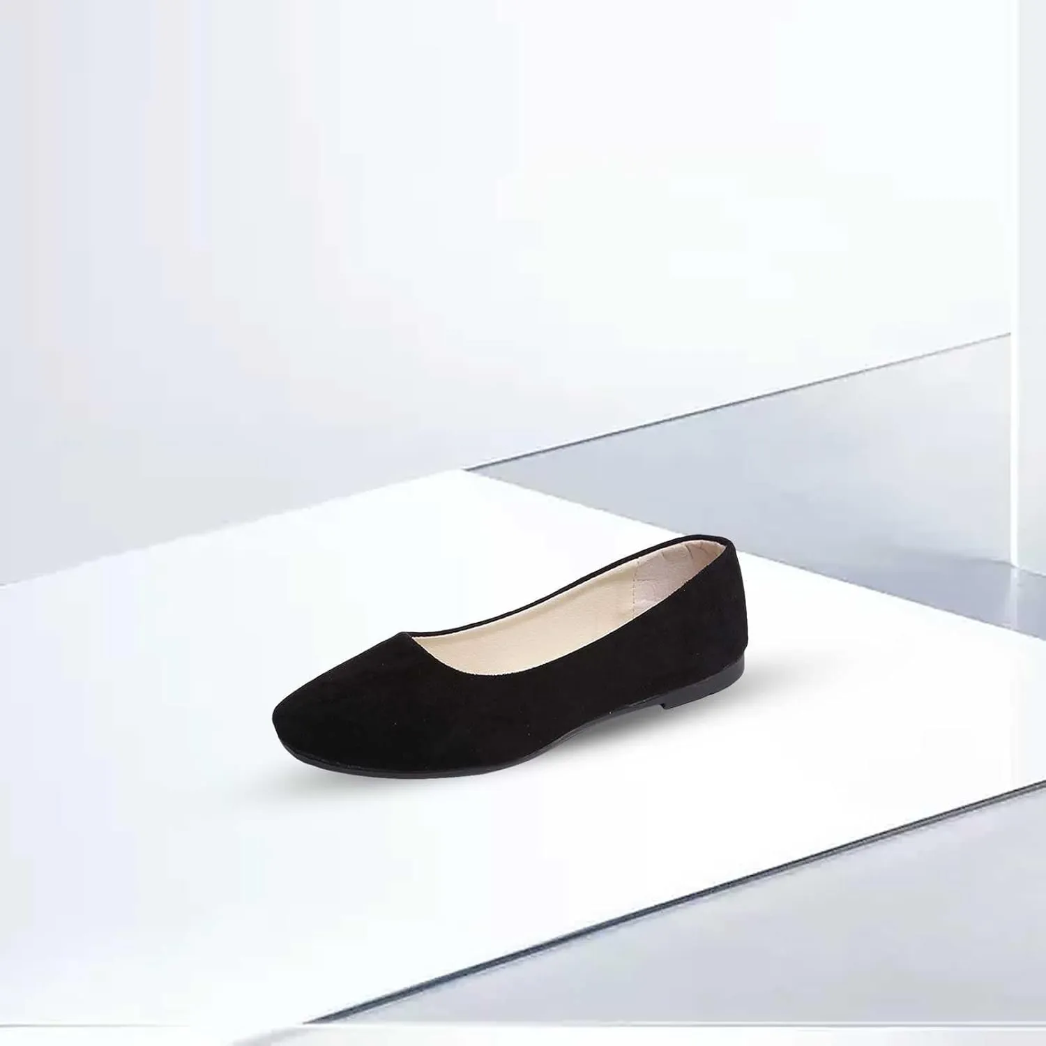 Women's Closed Toe Loafer Flat Soft Faux Suede Work Shoes Ballerina Non Slip Solid Color Single Slip On Shoes