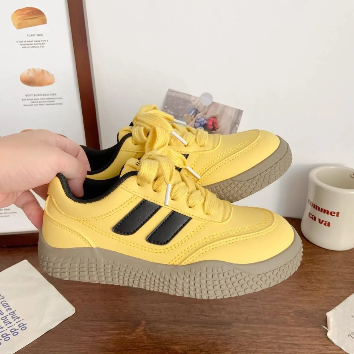 Women’s Colorblock Platform German Trainer Sneakers – Thick Sole Lace-Up Casual White Shoes, Low-Top PU Leather Sport Style for Students