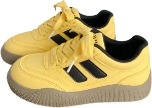 Women’s Colorblock Platform German Trainer Sneakers – Thick Sole Lace-Up Casual White Shoes, Low-Top PU Leather Sport Style for Students