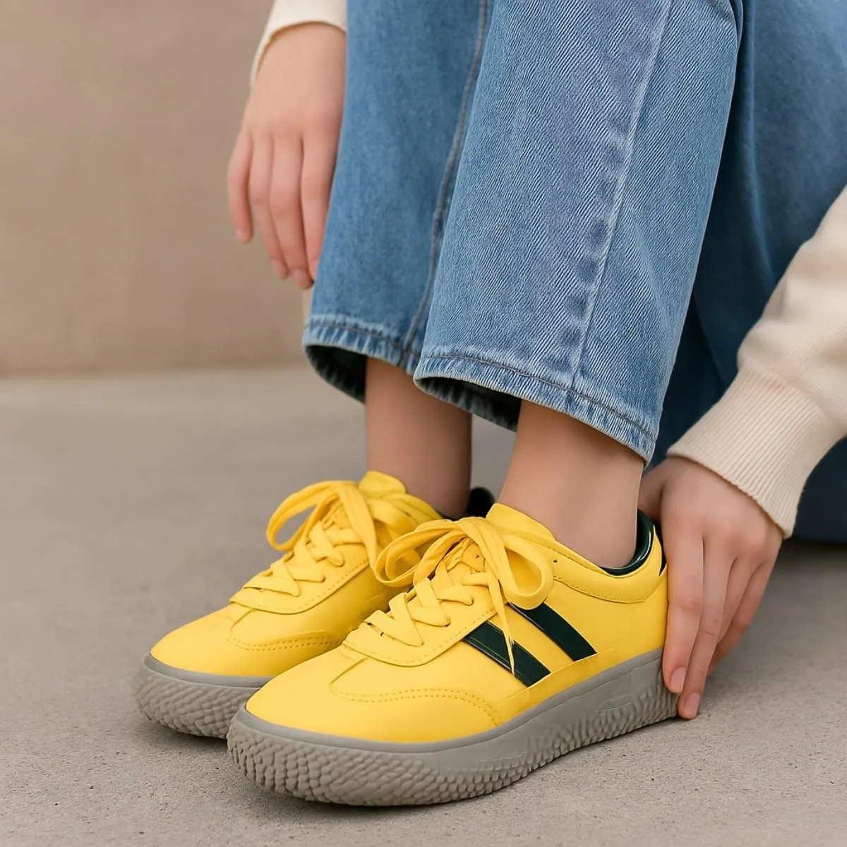 Women’s Colorblock Platform German Trainer Sneakers – Thick Sole Lace-Up Casual White Shoes, Low-Top PU Leather Sport Style for Students