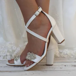 Women's High Heel White Classic Chunky Heel Shoes