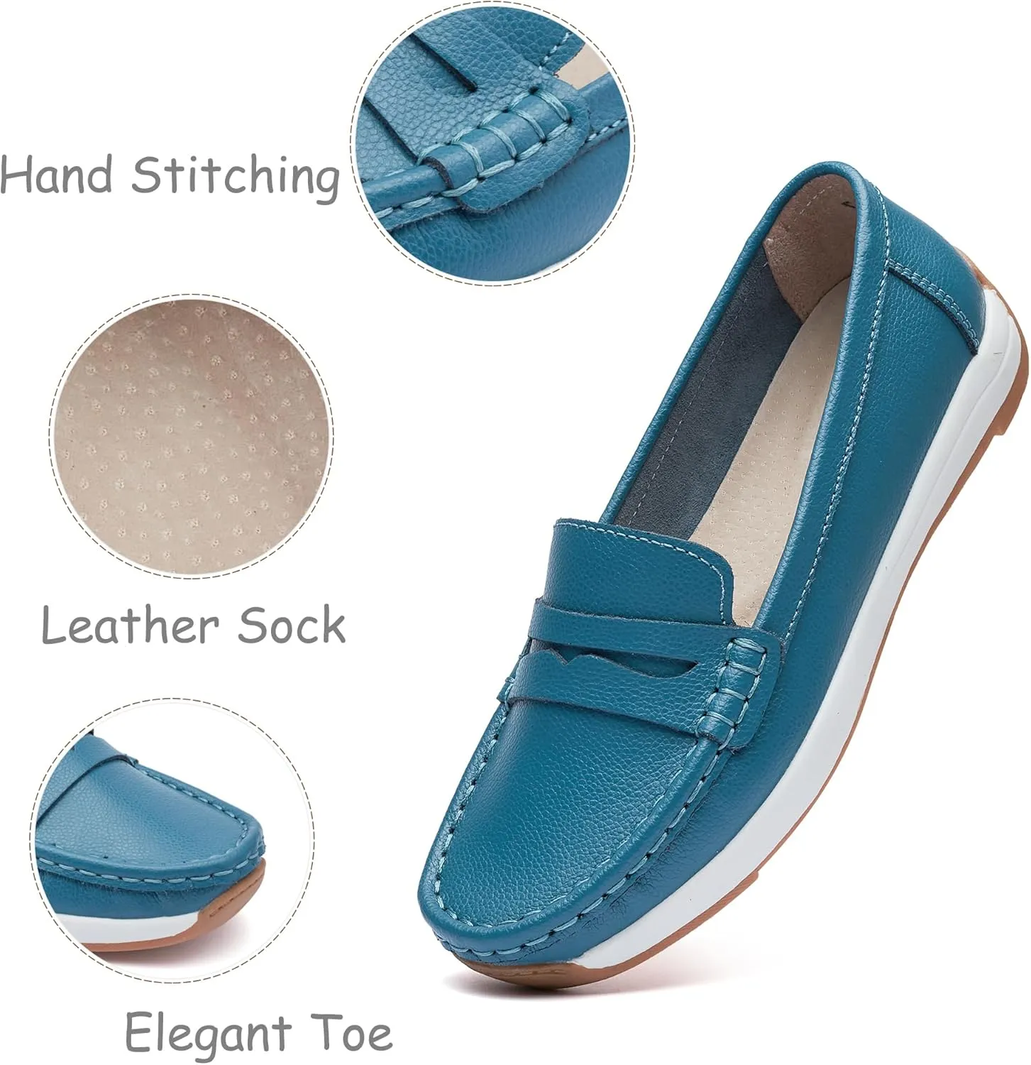 Women's Loafers Moccasin Casual Slip On Flat Shoes Comfortable Leather Driving Loafers Lightweight Nurse Work Shoes