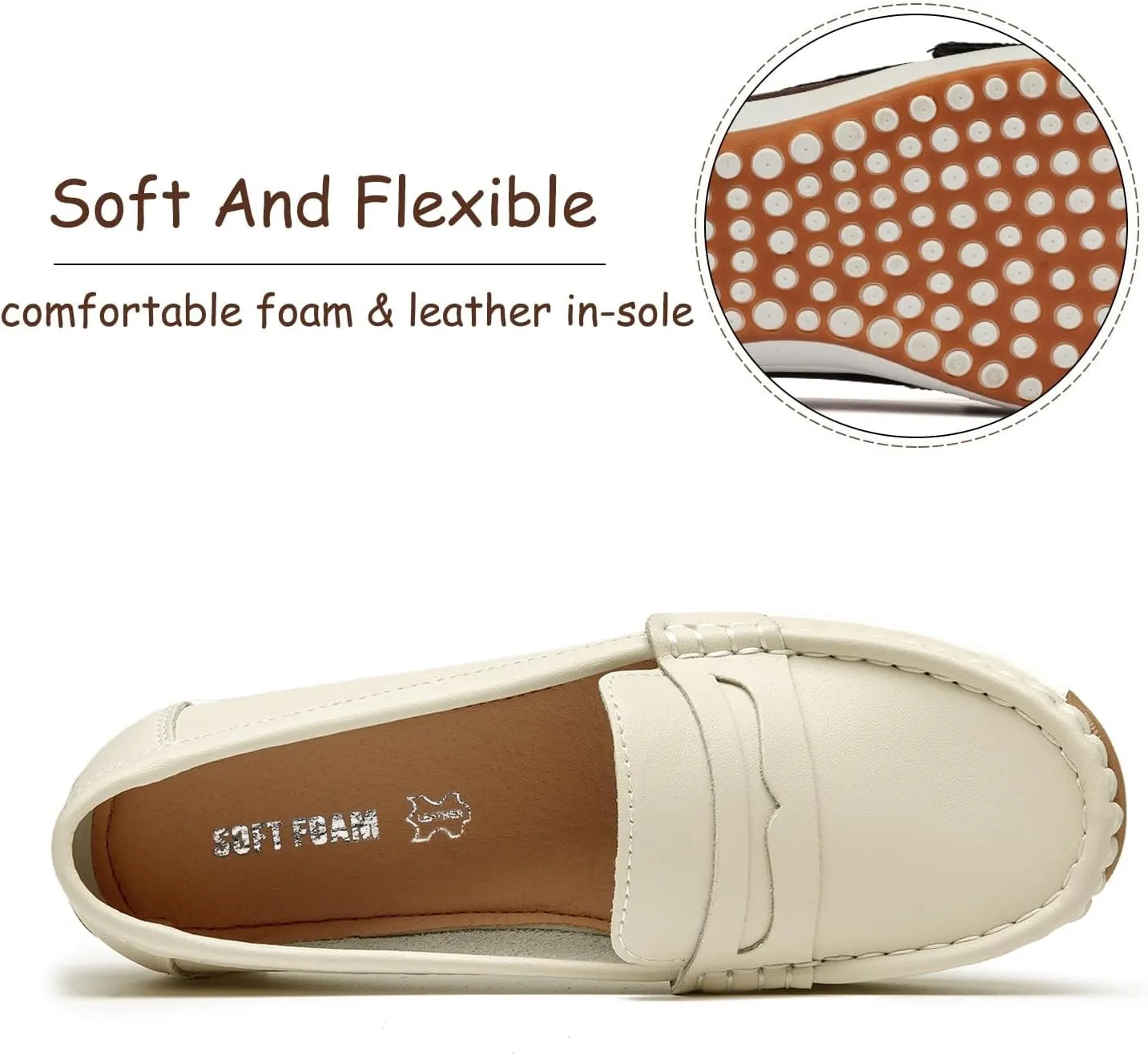 Women's Loafers Moccasin Casual Slip On Flat Shoes Comfortable Leather Driving Loafers Lightweight Nurse Work Shoes