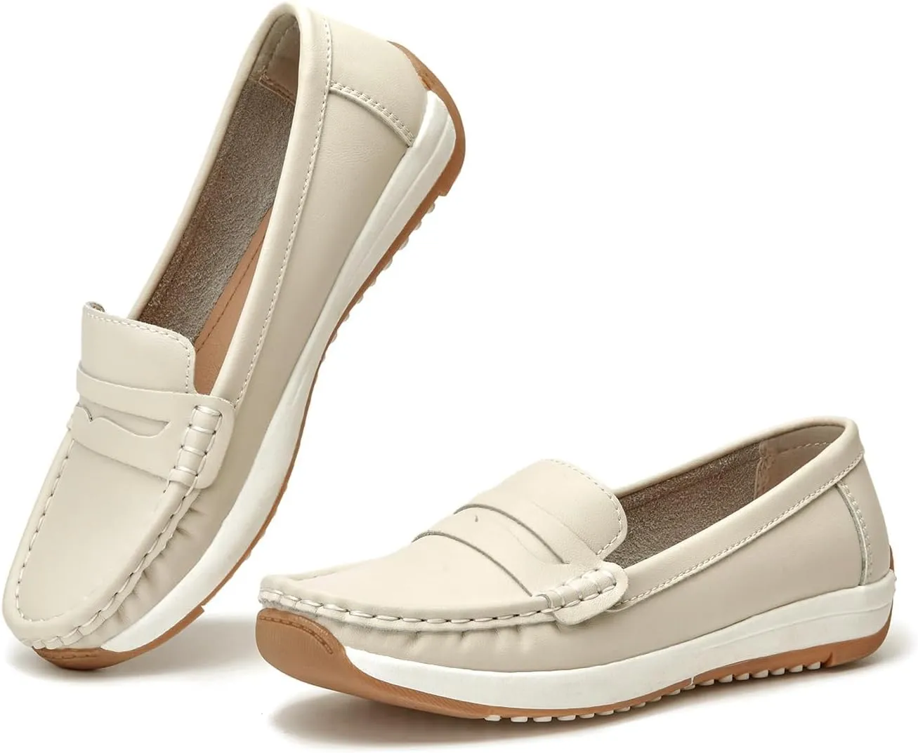 Women's Loafers Moccasin Casual Slip On Flat Shoes Comfortable Leather Driving Loafers Lightweight Nurse Work Shoes