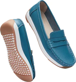 Women's Loafers Moccasin Casual Slip On Flat Shoes Comfortable Leather Driving Loafers Lightweight Nurse Work Shoes