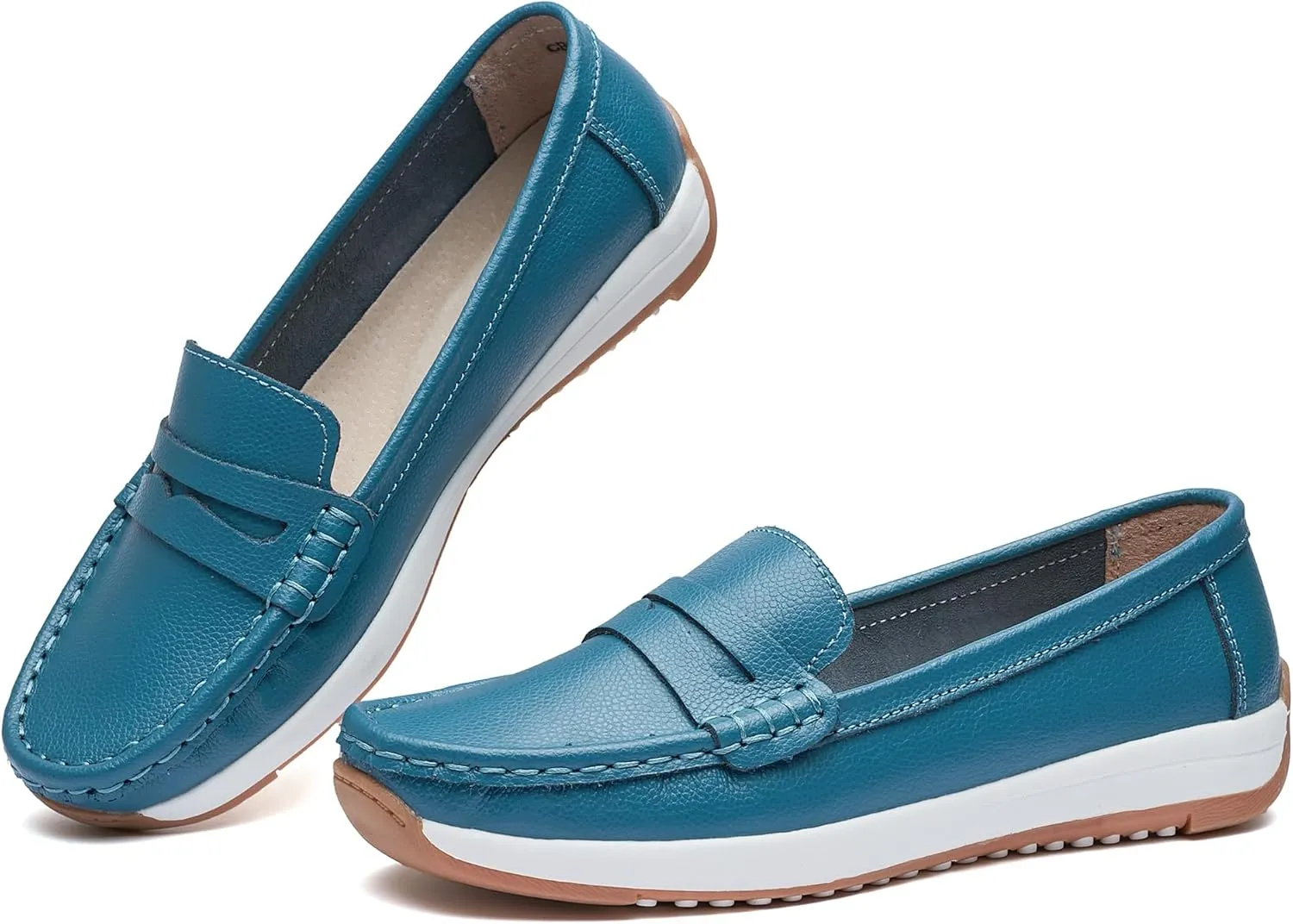 Women's Loafers Moccasin Casual Slip On Flat Shoes Comfortable Leather Driving Loafers Lightweight Nurse Work Shoes