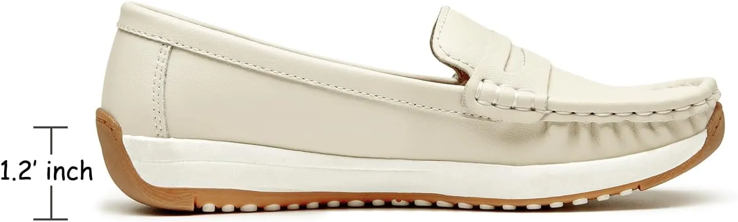 Women's Loafers Moccasin Casual Slip On Flat Shoes Comfortable Leather Driving Loafers Lightweight Nurse Work Shoes