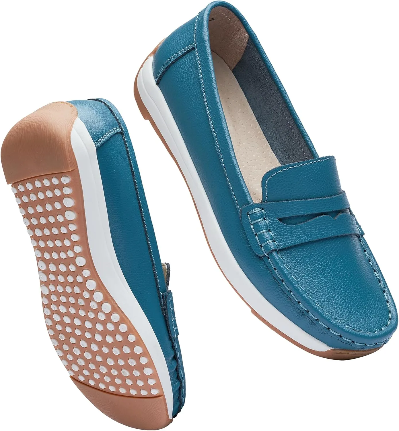 Women's Loafers Moccasin Casual Slip On Flat Shoes Comfortable Leather Driving Loafers Lightweight Nurse Work Shoes