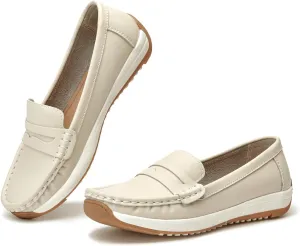 Women's Loafers Moccasin Casual Slip On Flat Shoes Comfortable Leather Driving Loafers Lightweight Nurse Work Shoes