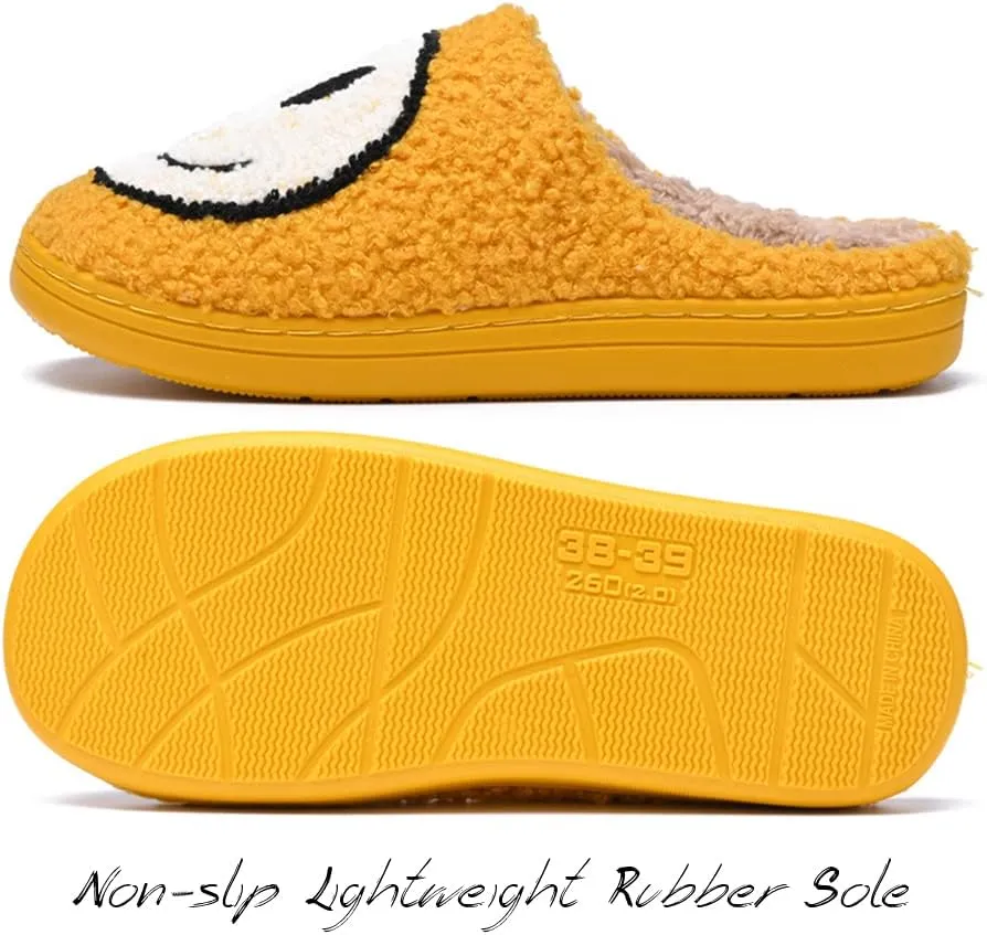 Women's Men's Retro Preppy Happy Face Slippers Comfy Warm Plush Slip-On House Slipper for Winter Indoor Soft Cushion Non-slip Fluffy Slides Slippers