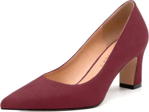 Women's Pumps, Pointed Closed Toe Fashion Chunky Heels, Slip On Mid Heel Shoes for Women