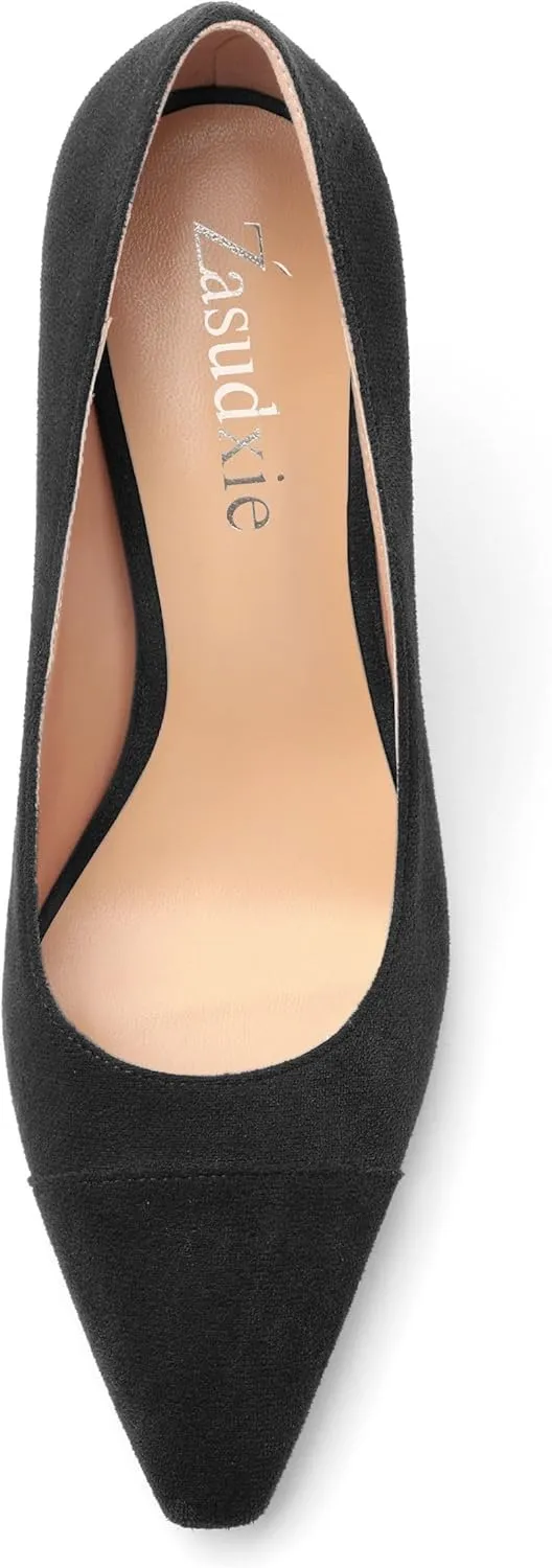 Women's Pumps Slip On High Heels with Pointed Toe Suede 3.25 Inch Stiletto Bridal Party Dress Heels for Casual
