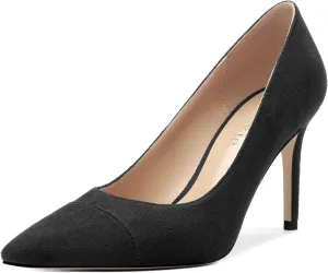 Women's Pumps Slip On High Heels with Pointed Toe Suede 3.25 Inch Stiletto Bridal Party Dress Heels for Casual