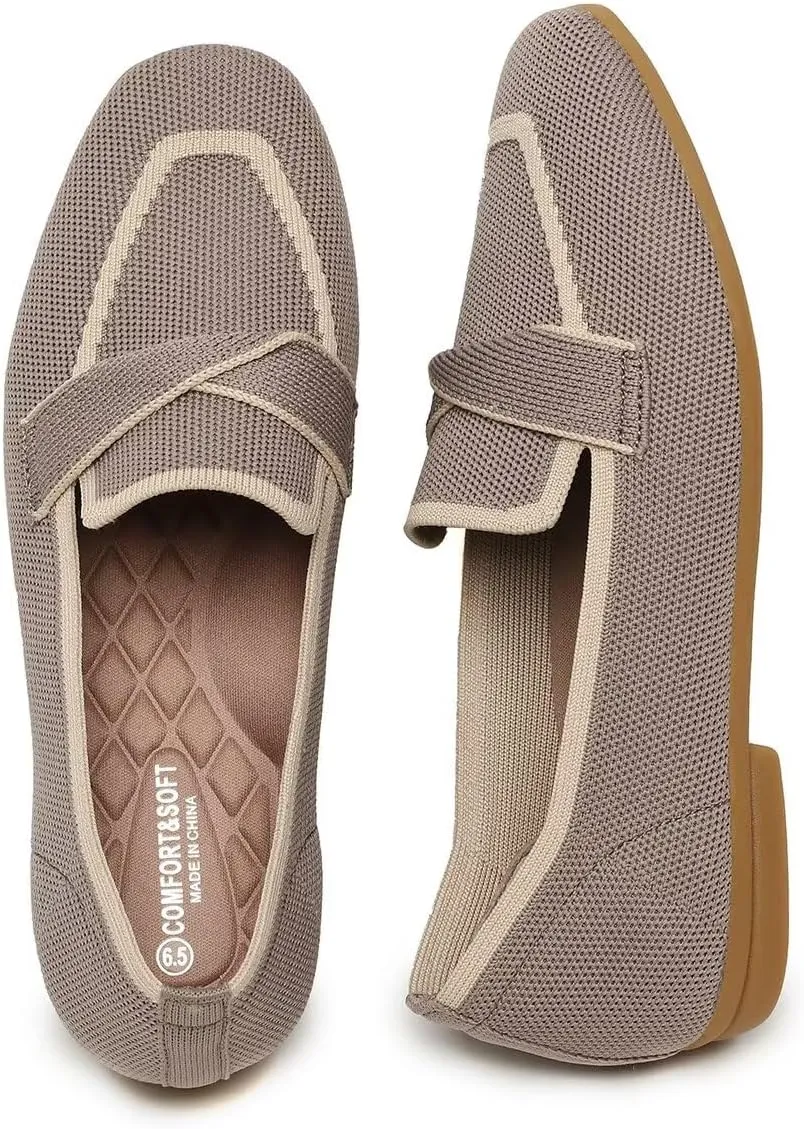 Women's Slip-on Loafer Soft Flats Comfort Knit Walking Office Work Penny Driving Dress Shoes