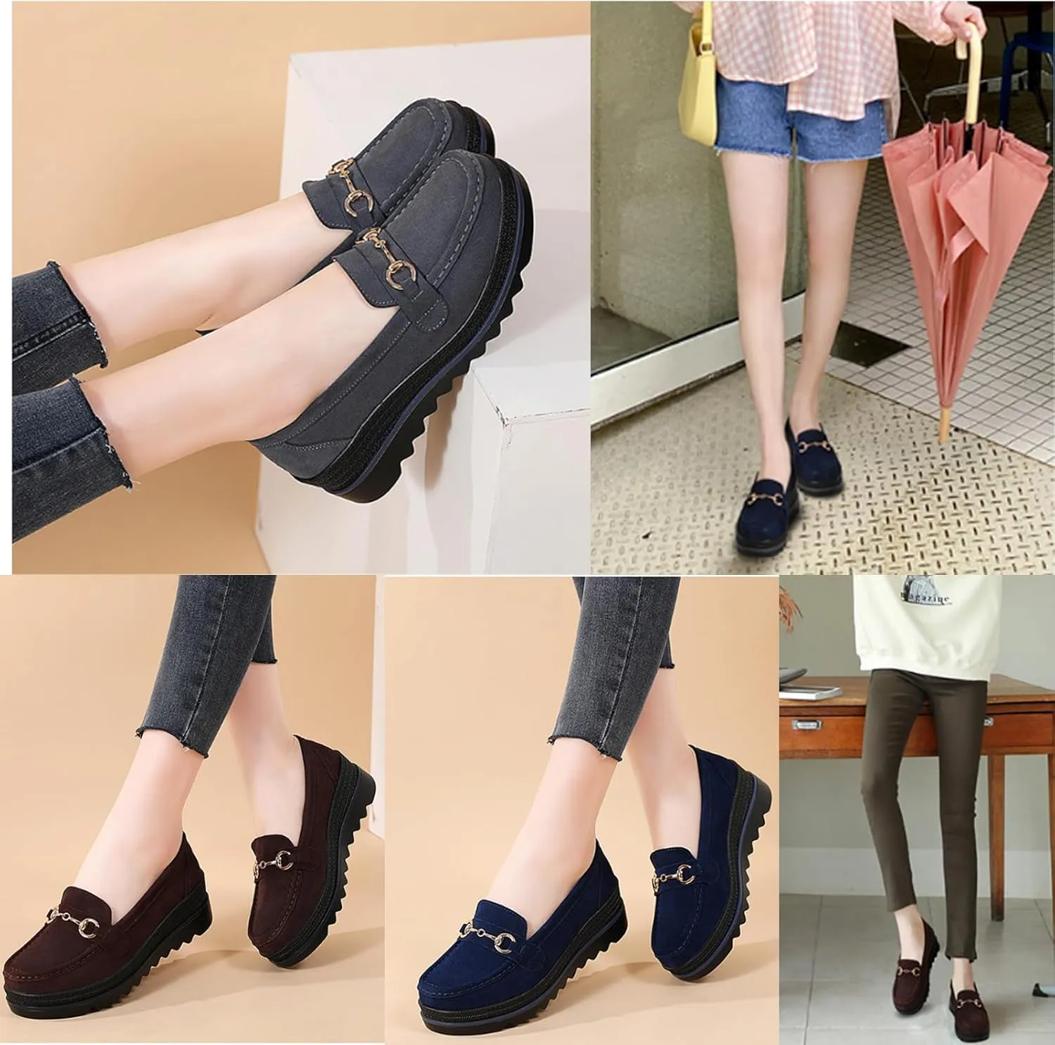 Womens Slip on Loafers Comfortable Thick Soft Platform Shoes Business Casual Walking Shoes