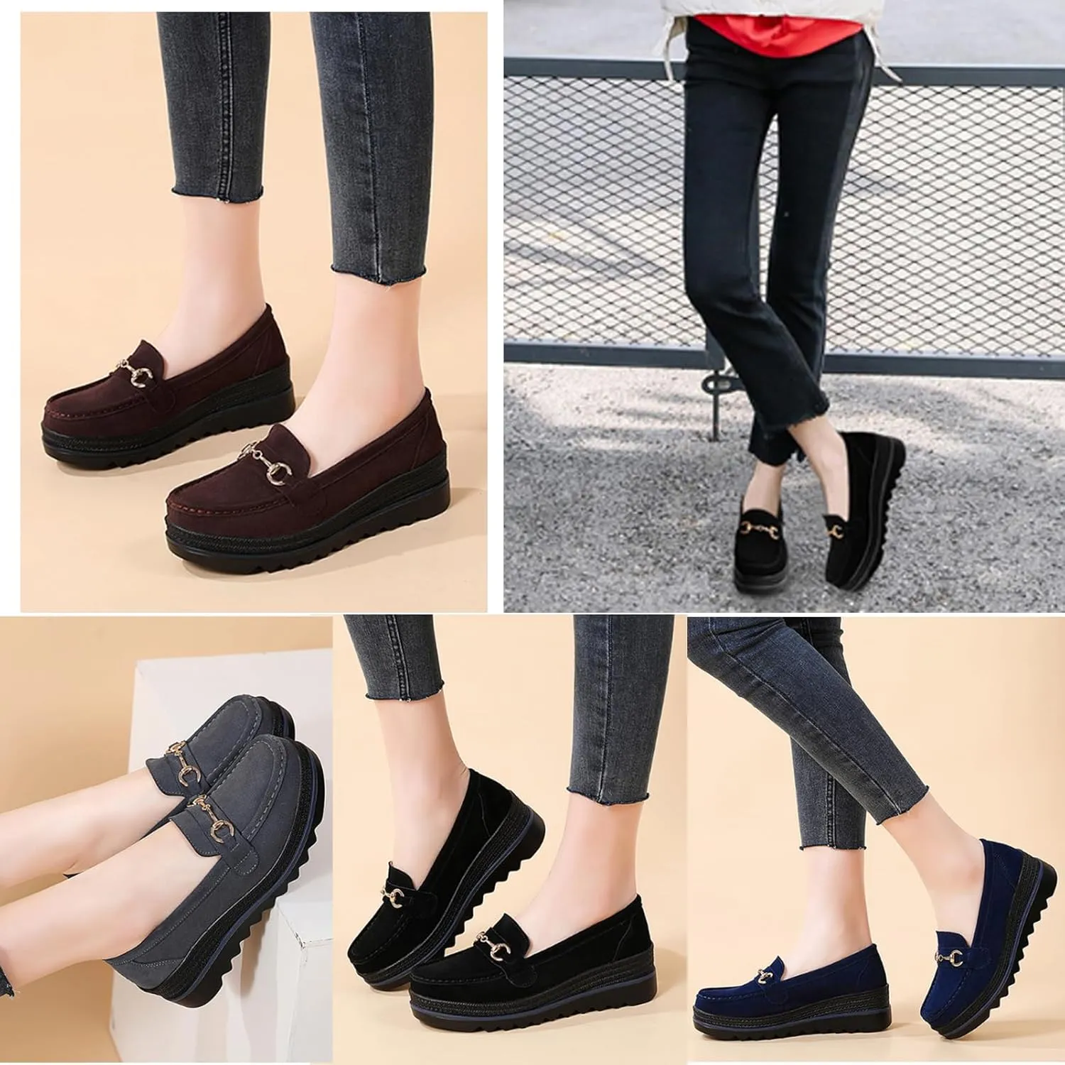 Womens Slip on Loafers Comfortable Thick Soft Platform Shoes Business Casual Walking Shoes