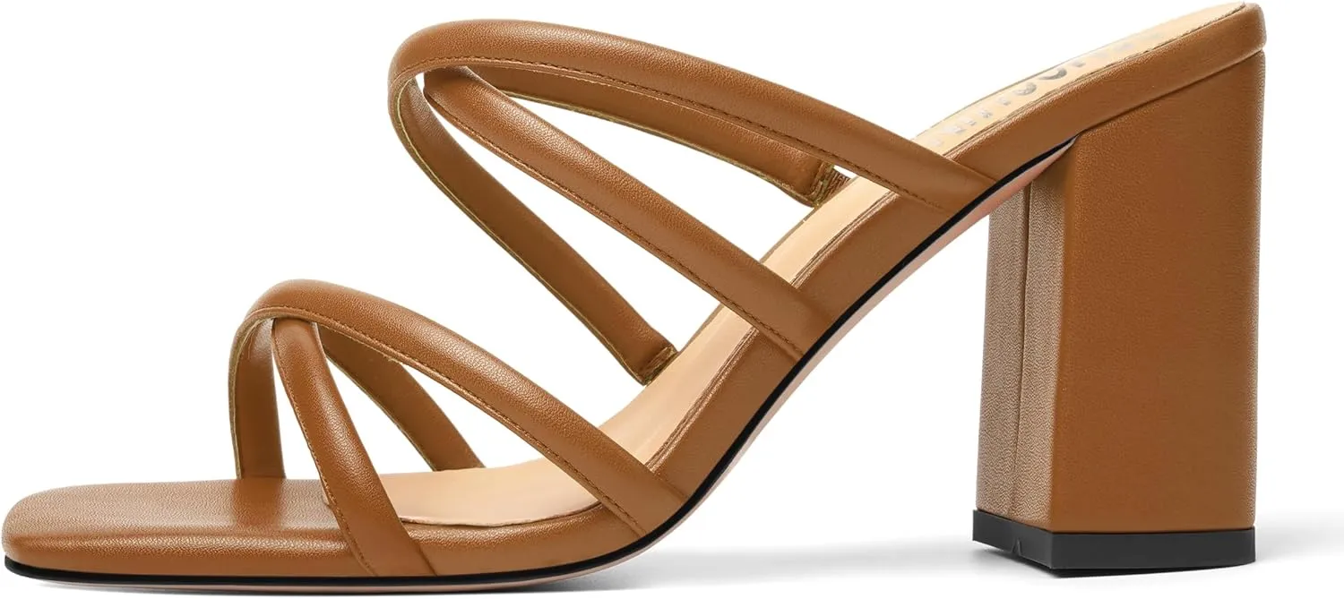 Womens Slip On Matte Open Toe Evening Dress Block High Heel Heeled Sandals 3.3 Inch