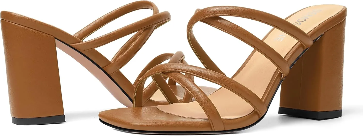 Womens Slip On Matte Open Toe Evening Dress Block High Heel Heeled Sandals 3.3 Inch
