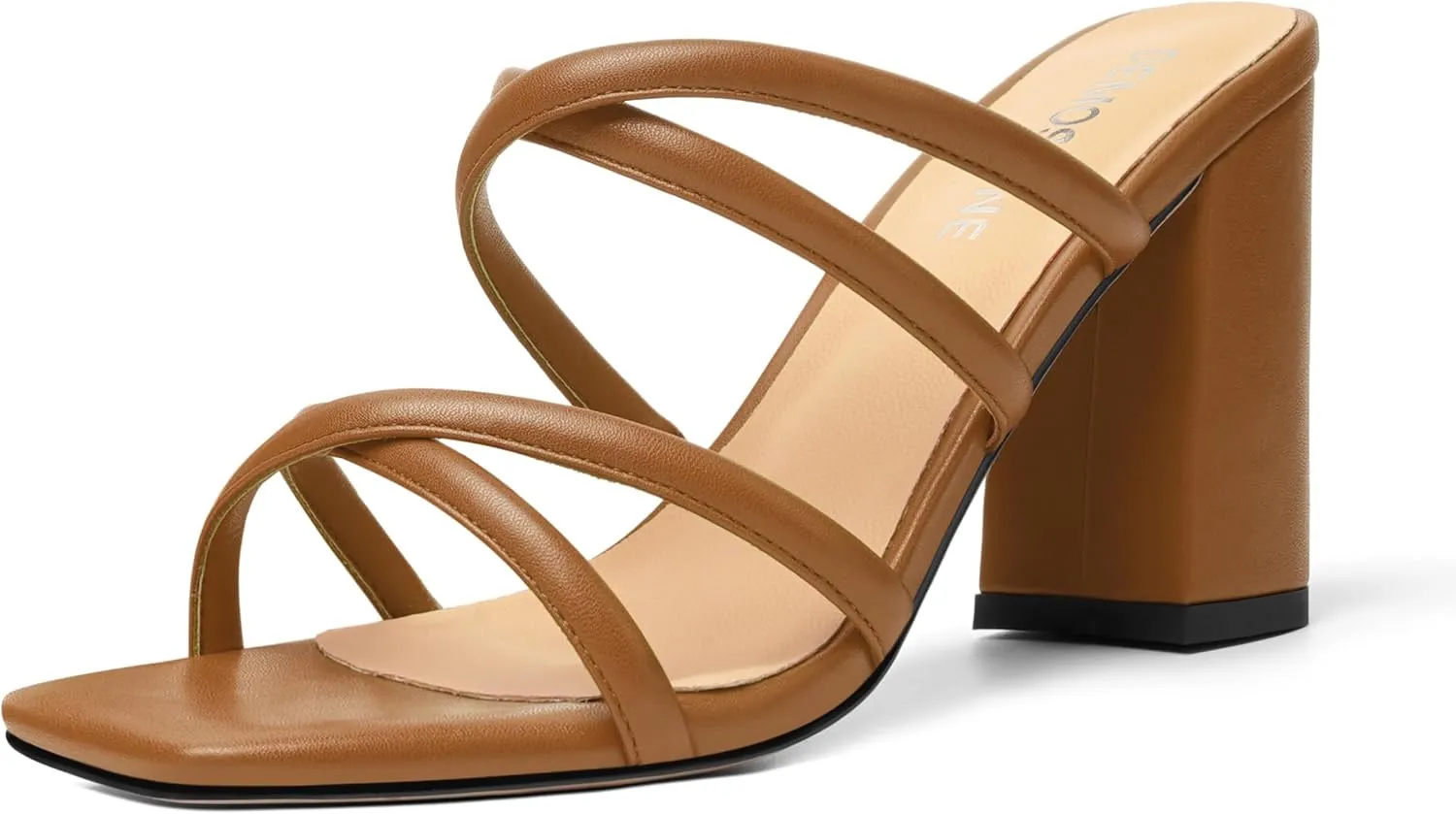 Womens Slip On Matte Open Toe Evening Dress Block High Heel Heeled Sandals 3.3 Inch