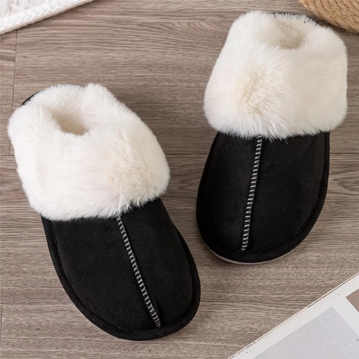 Women's Slippers Soft Plush Winter Warm House Shoes Slip on Fluffy Fur Slippers