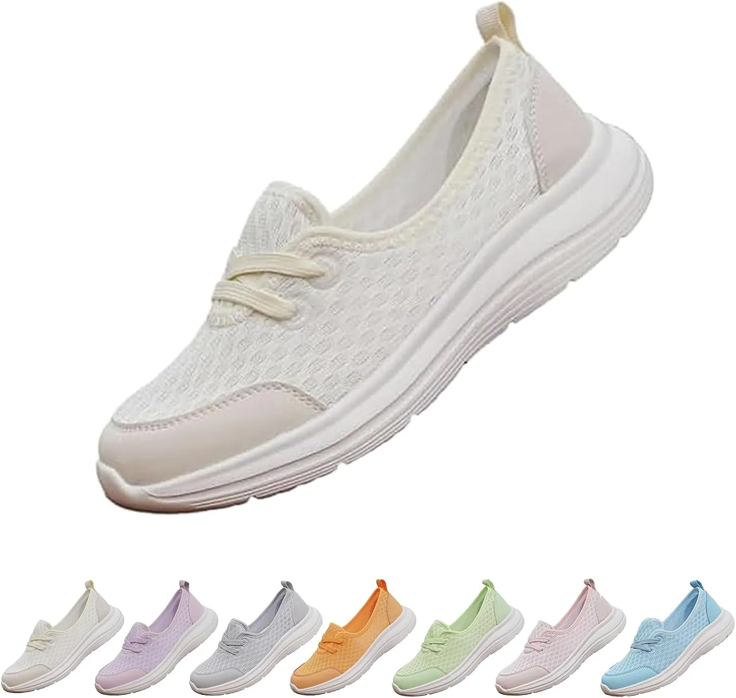 Women's Soft Sole Mesh Comfort Orthopedic Shoes, Women Kotsas Slip On Orthopedic Shoes, Mesh Woven Arch Suppor Breathable Soft Sole Low Top Shoes Non-Slip Sneakers(White,US 8.5)