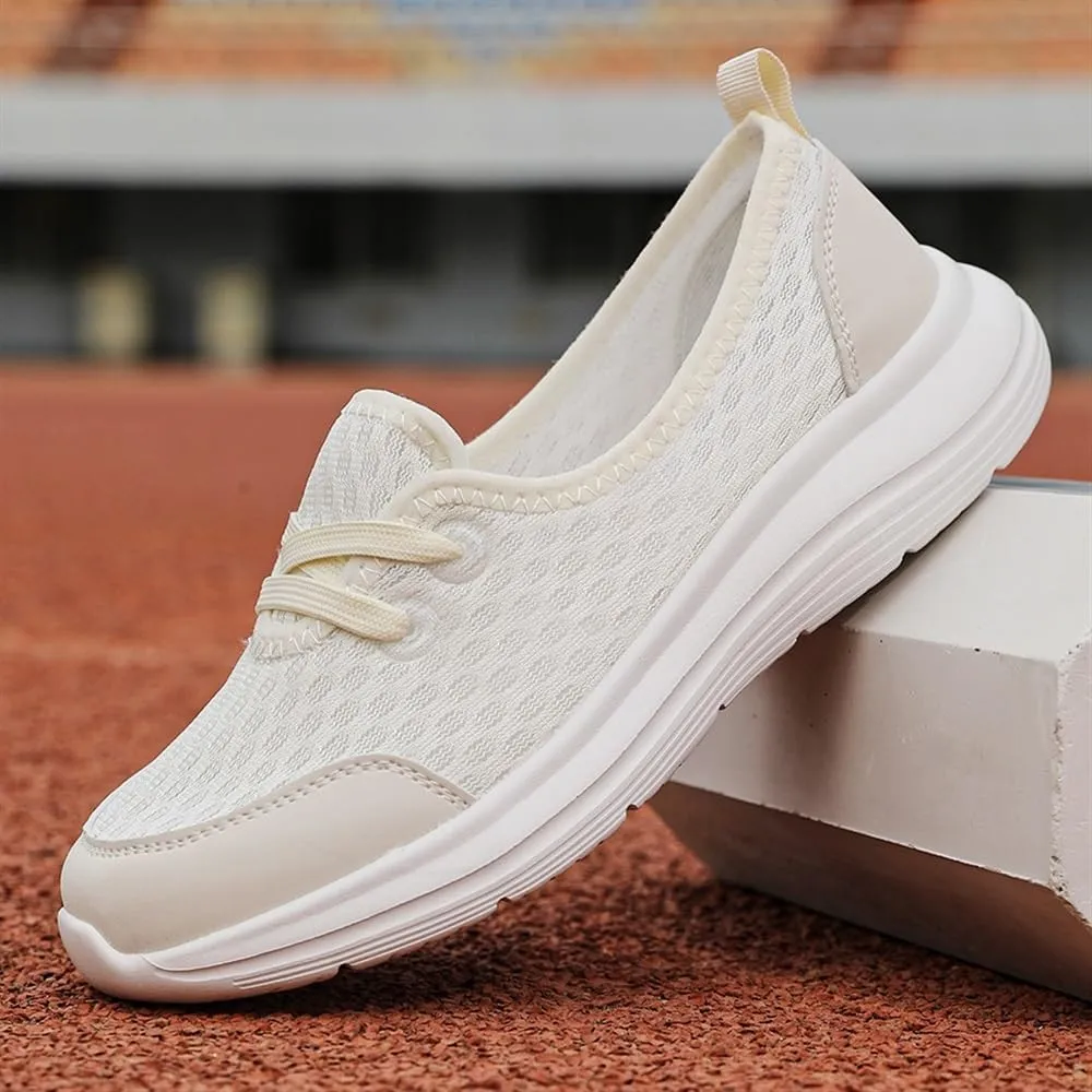 Women's Soft Sole Mesh Comfort Orthopedic Shoes, Women Kotsas Slip On Orthopedic Shoes, Mesh Woven Arch Suppor Breathable Soft Sole Low Top Shoes Non-Slip Sneakers(White,US 8.5)
