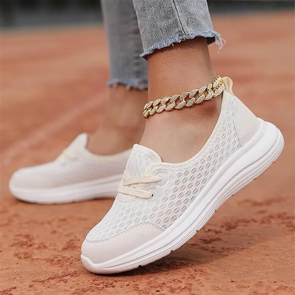 Women's Soft Sole Mesh Comfort Orthopedic Shoes, Women Kotsas Slip On Orthopedic Shoes, Mesh Woven Arch Suppor Breathable Soft Sole Low Top Shoes Non-Slip Sneakers(White,US 8.5)