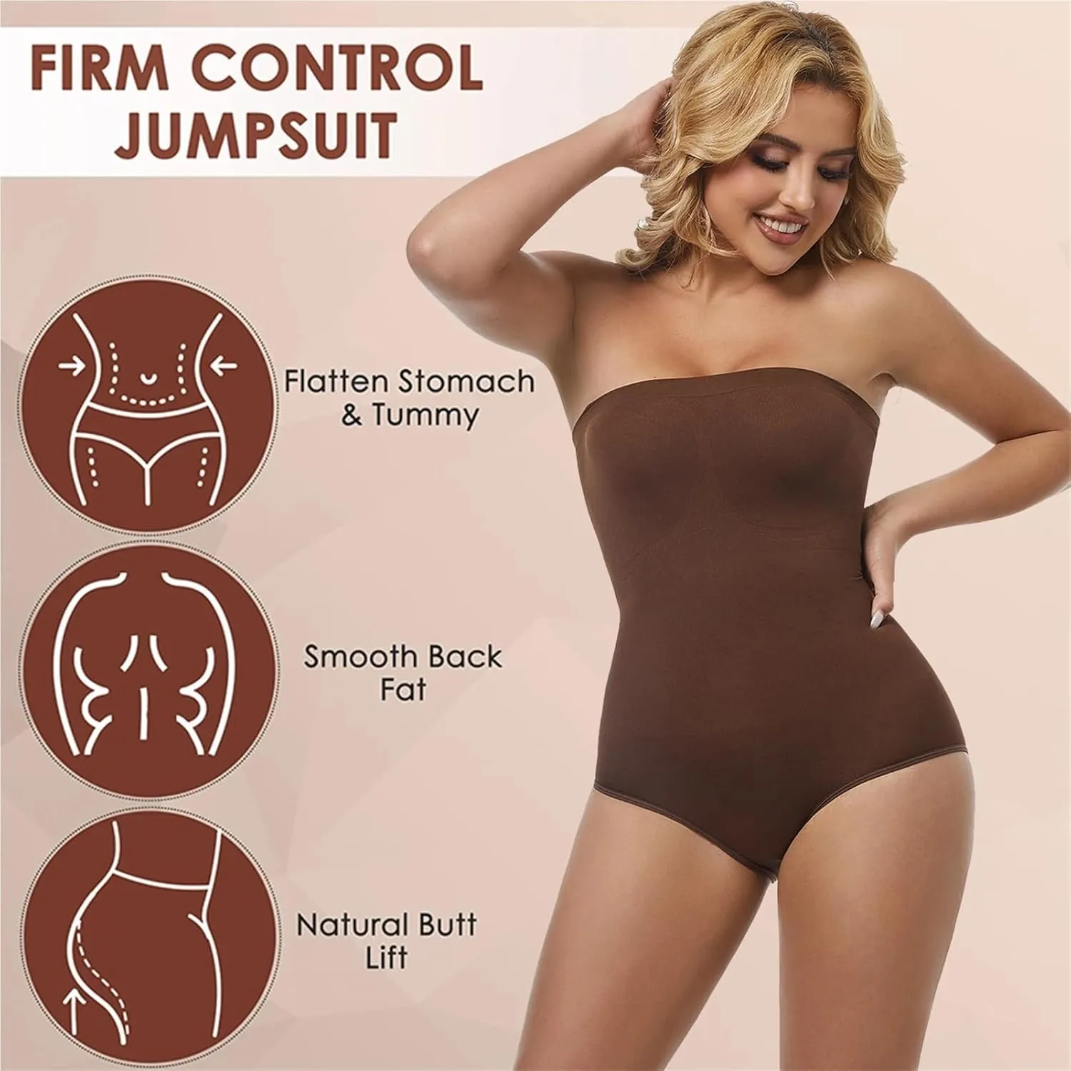 Women's Strapless Jumpsuit Shapewear Briefs Bodysuit Butt Lifter Compression Waist Trainer Push Up Backless