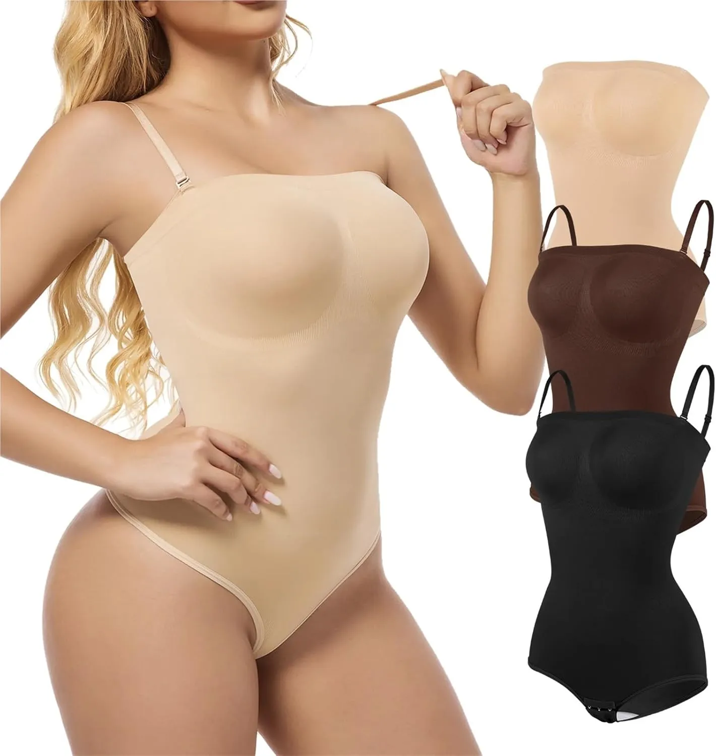 Women's Strapless Jumpsuit Shapewear Briefs Bodysuit Butt Lifter Compression Waist Trainer Push Up Backless