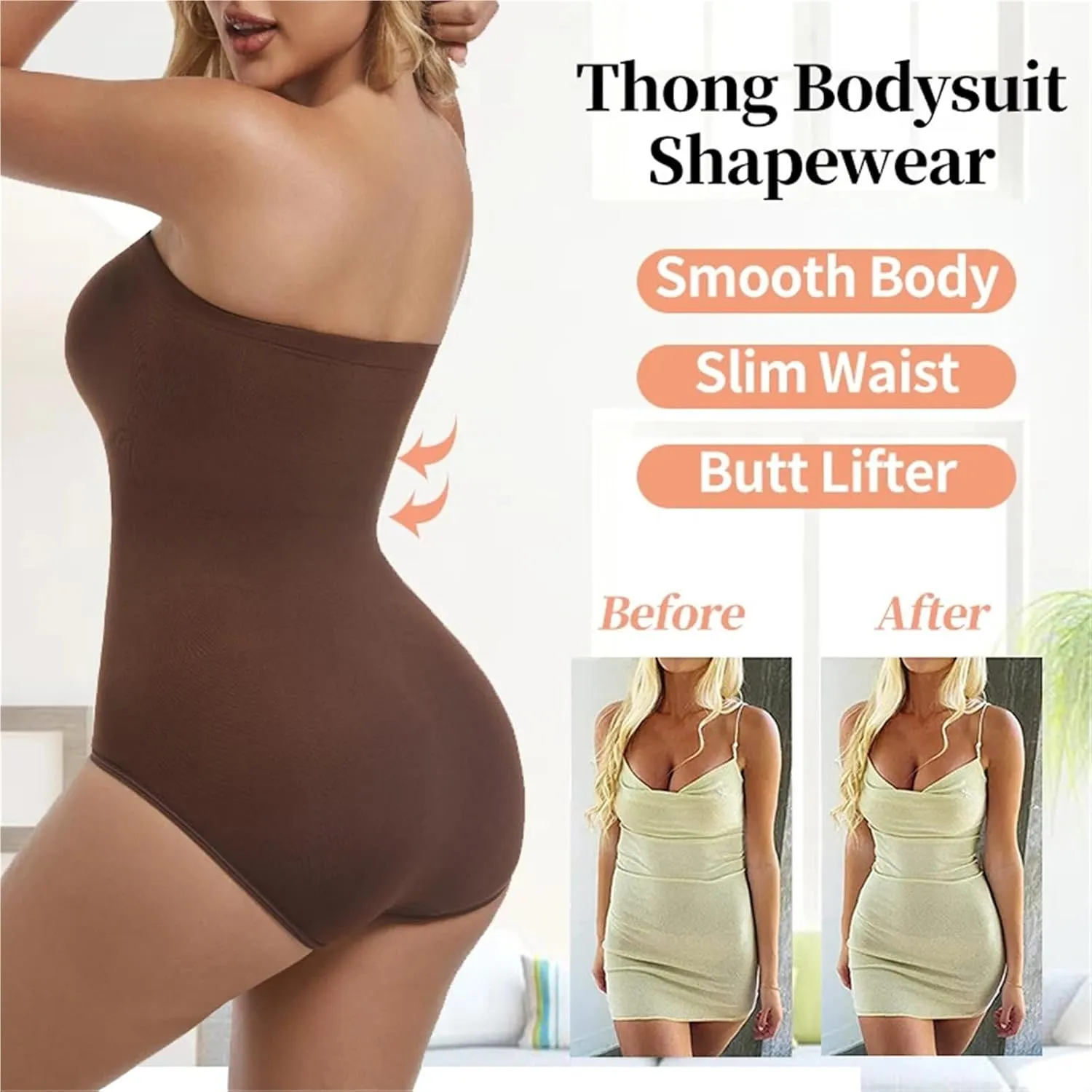 Women's Strapless Jumpsuit Shapewear Briefs Bodysuit Butt Lifter Compression Waist Trainer Push Up Backless