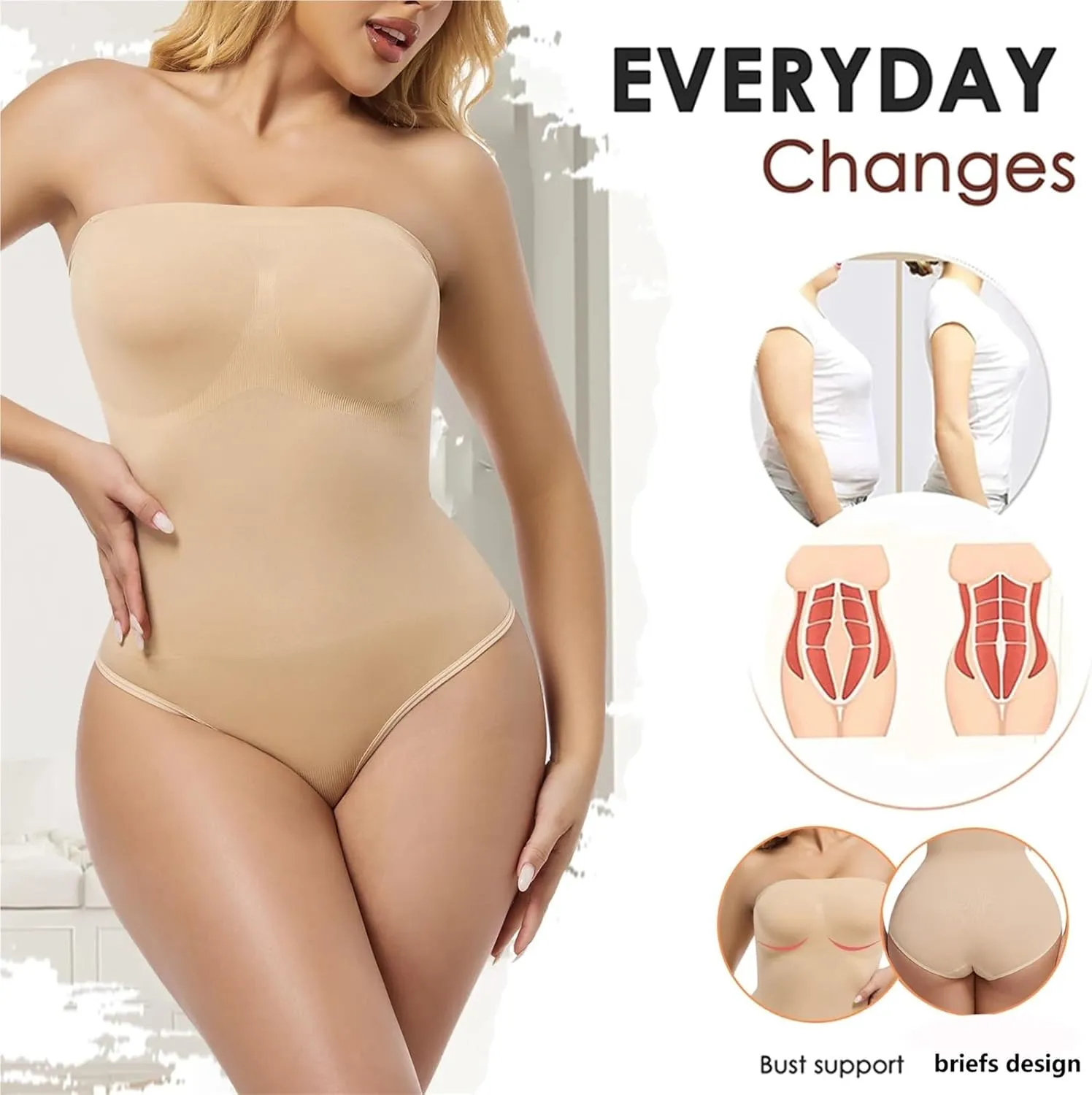 Women's Strapless Jumpsuit Shapewear Briefs Bodysuit Butt Lifter Compression Waist Trainer Push Up Backless