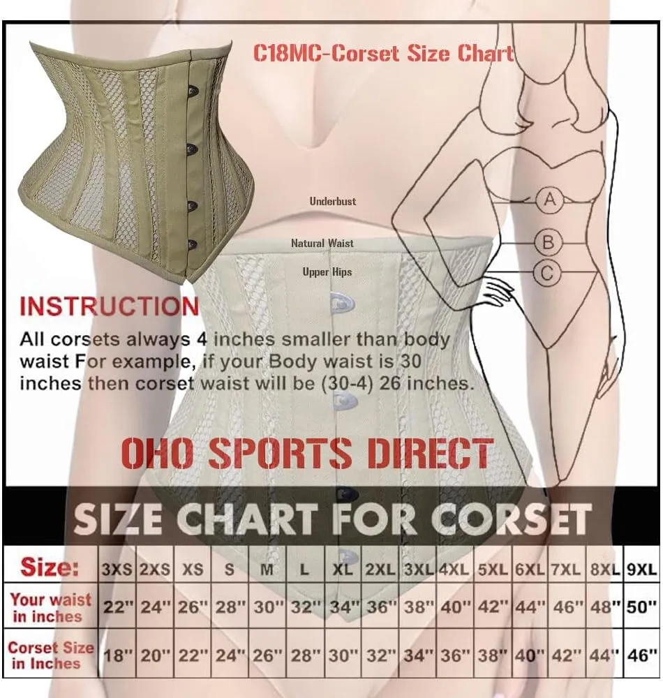 Women's Waist Trainer Corset Mesh Cotton Heavy Duty Steel Boned Body Shaper Corset C18MC