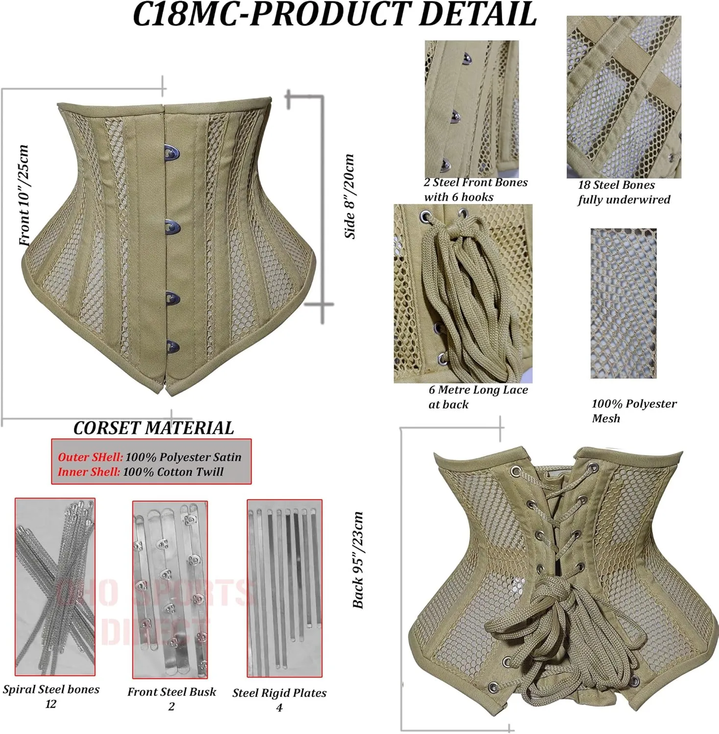 Women's Waist Trainer Corset Mesh Cotton Heavy Duty Steel Boned Body Shaper Corset C18MC