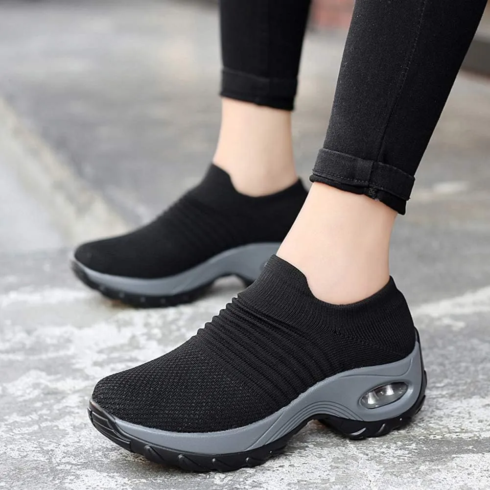 Women's Walking Shoes Sock Sneakers - Mesh Slip On Air Cushion Lady Girls Modern Jazz Dance Easy Shoes Platform Loafers