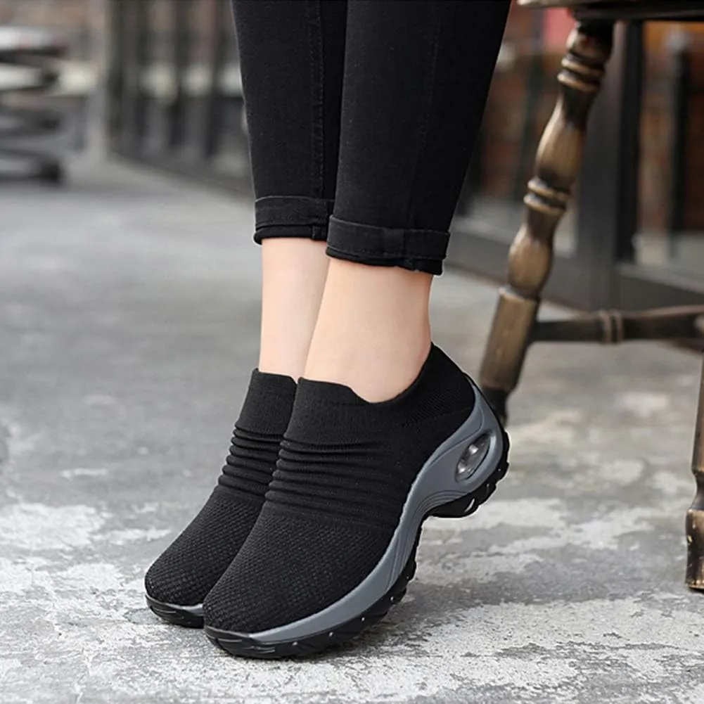 Women's Walking Shoes Sock Sneakers - Mesh Slip On Air Cushion Lady Girls Modern Jazz Dance Easy Shoes Platform Loafers
