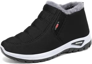 Women's Warm Sheepskin-Lined Boots, Winter Women's Casual Slip-On Warm Boots, Ladies Ankle Slip on Short Snow Fur Lined Boots, Comfortable Waterproof Walking Fur Boots