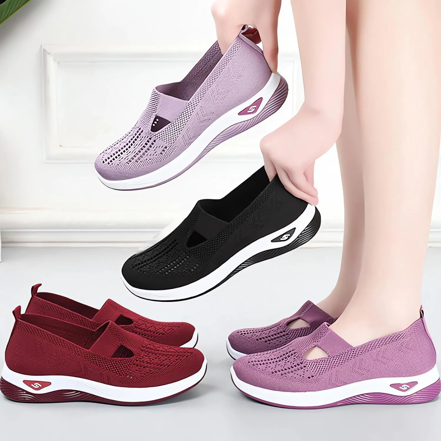 Women's Woven Orthopedic Breathable Soft Shoes Go Walking Slip on Diabetic Foam Shoes Hands Free Slip in Sneakers Arch Support