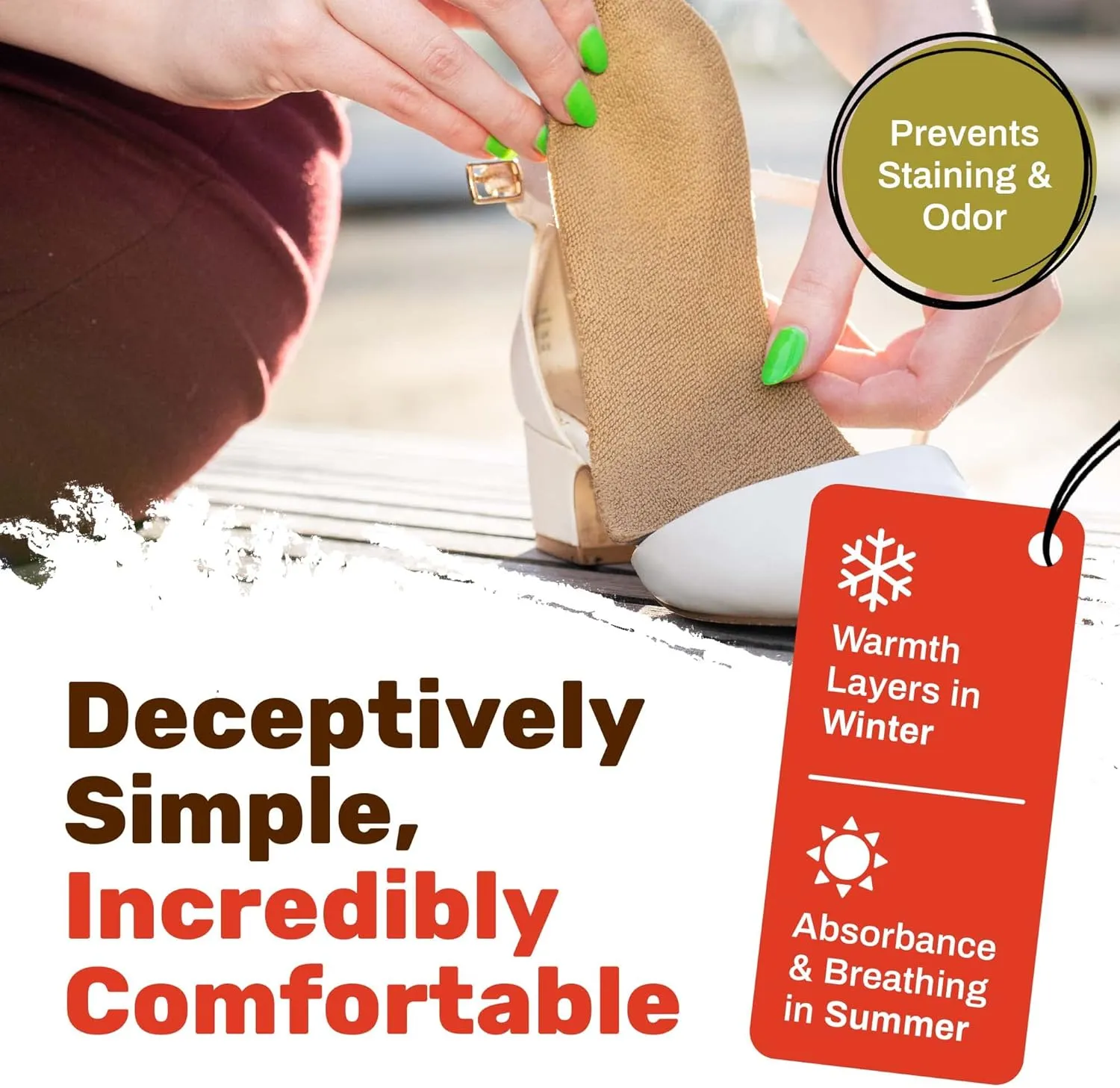 Wool Flat Shoe Insert for Sandals & Sockless Shoes, Comfortable Shoe Insoles with Sweat-Absorbent Natural Fiber & Non-Slip Silicone Grip, Narrow-Cut Shoe Inserts for Women, Brown, Size 37 - SoxsolS