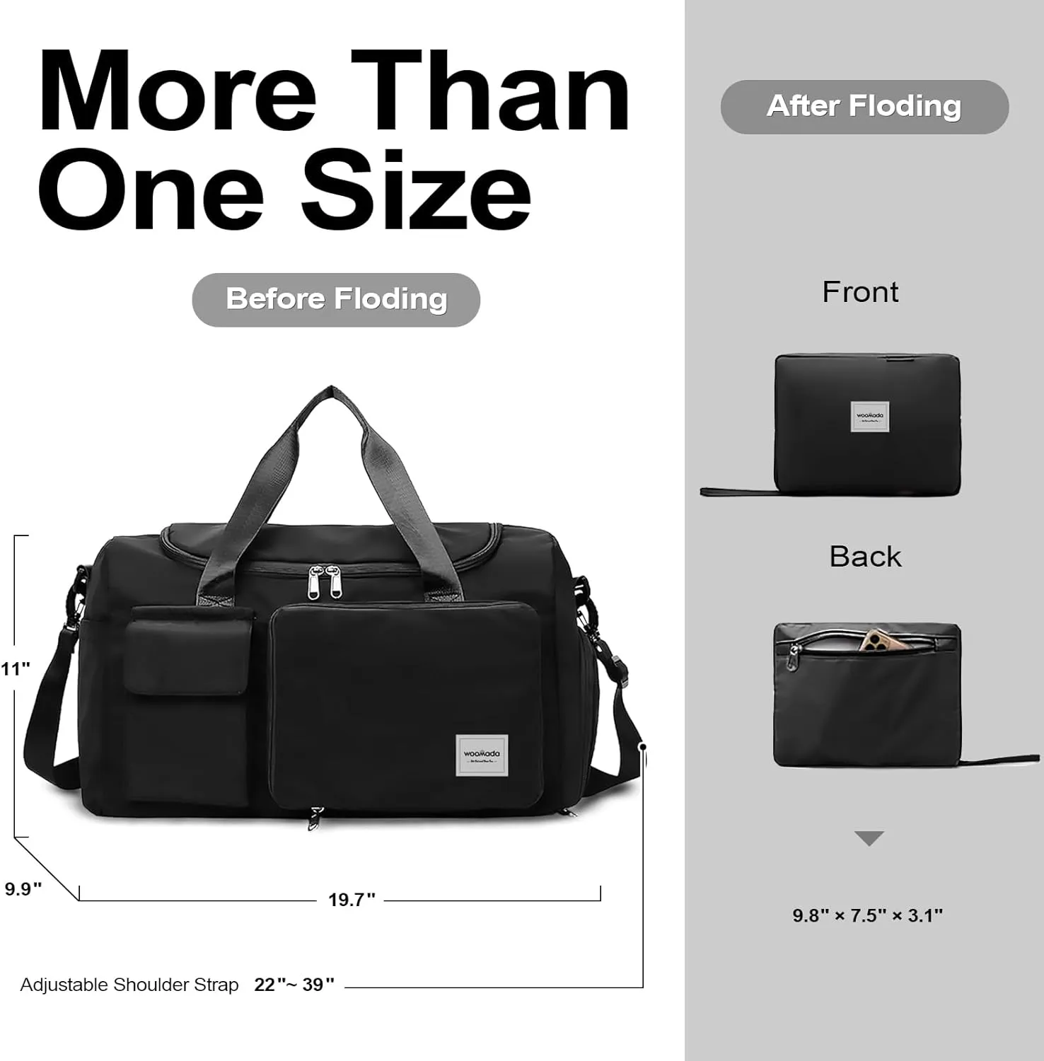 WOOMADA Foldable Travel Duffel Bag for Women, Weekender Bags with Shoes Compartment,Overnight Bag with Wet Pocket & Trolley Sleeve(Black)