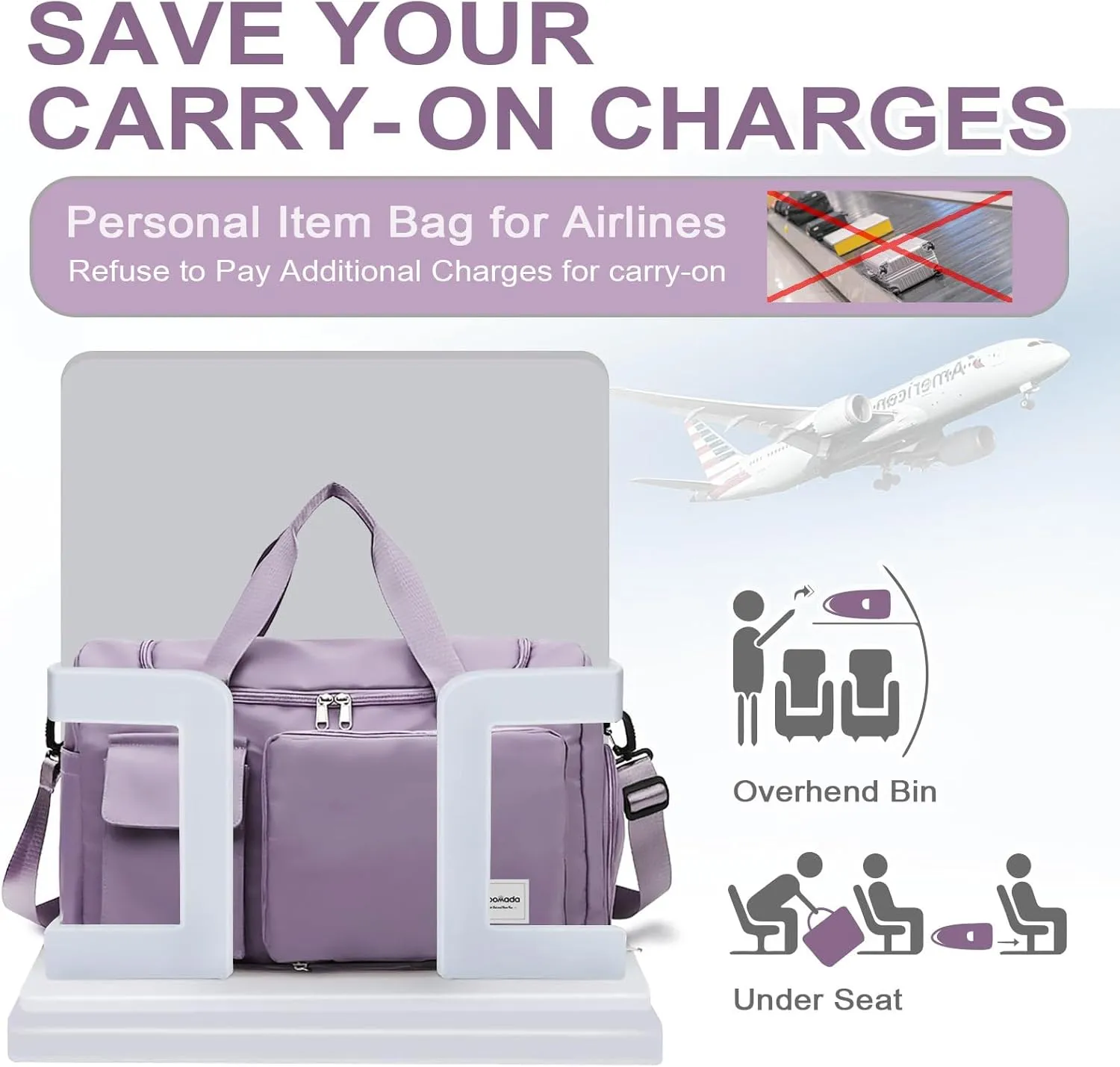 WOOMADA Foldable Travel Duffel Bag with Shoes Compartment, Overnight Bag with Wet Pocket, Weekender Carry On with cosmetic bag for Women(grayish purple)