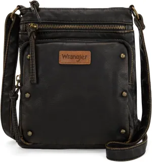 Wrangler Crossbody Bag for Women Small Soft Washed Leather Multi Pocket Shoulder Purses