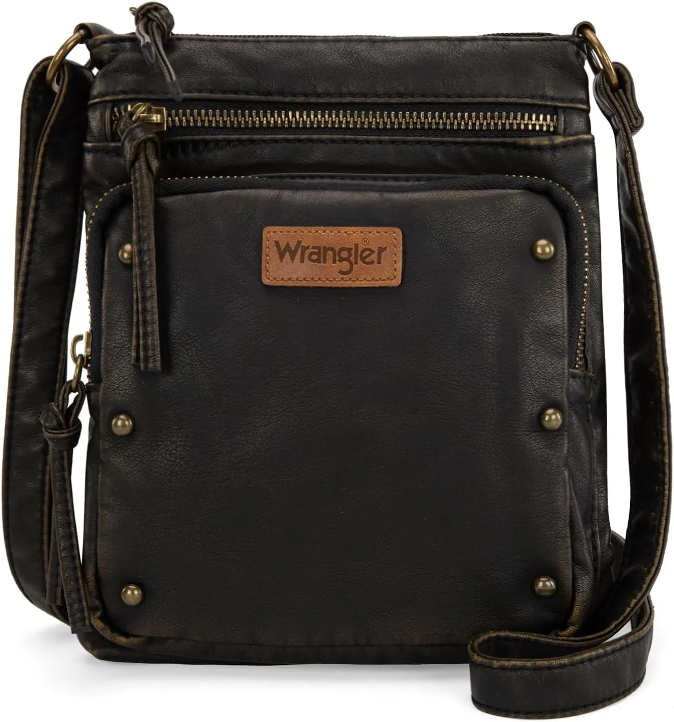 Wrangler Crossbody Bag for Women Small Soft Washed Leather Multi Pocket Shoulder Purses
