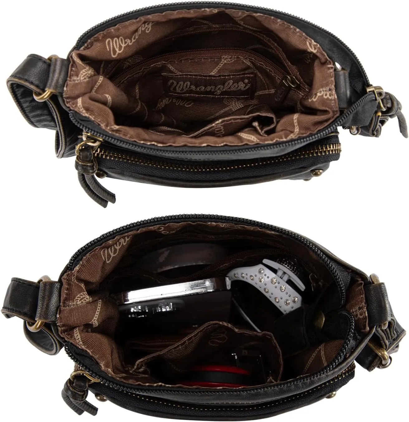 Wrangler Crossbody Bag for Women Small Soft Washed Leather Multi Pocket Shoulder Purses
