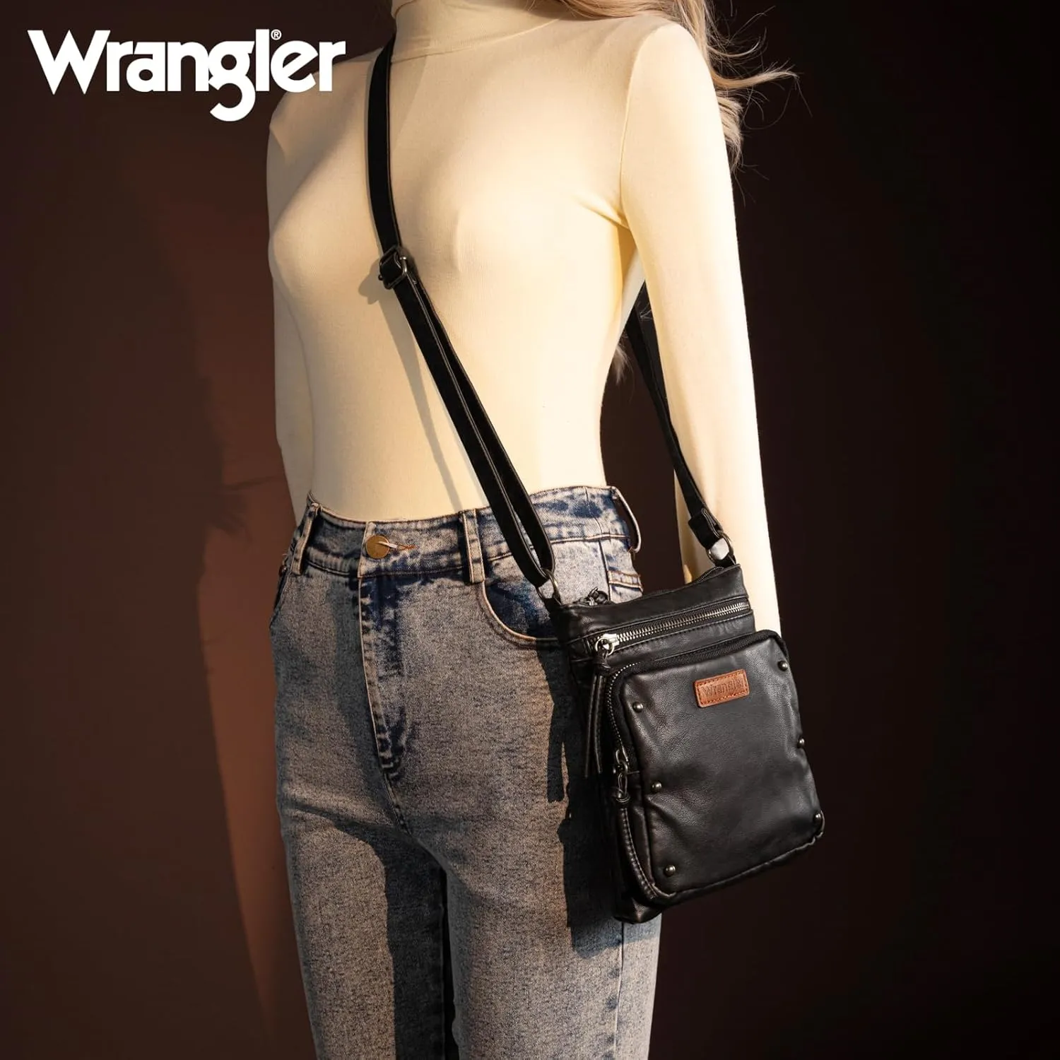 Wrangler Crossbody Bag for Women Small Soft Washed Leather Multi Pocket Shoulder Purses
