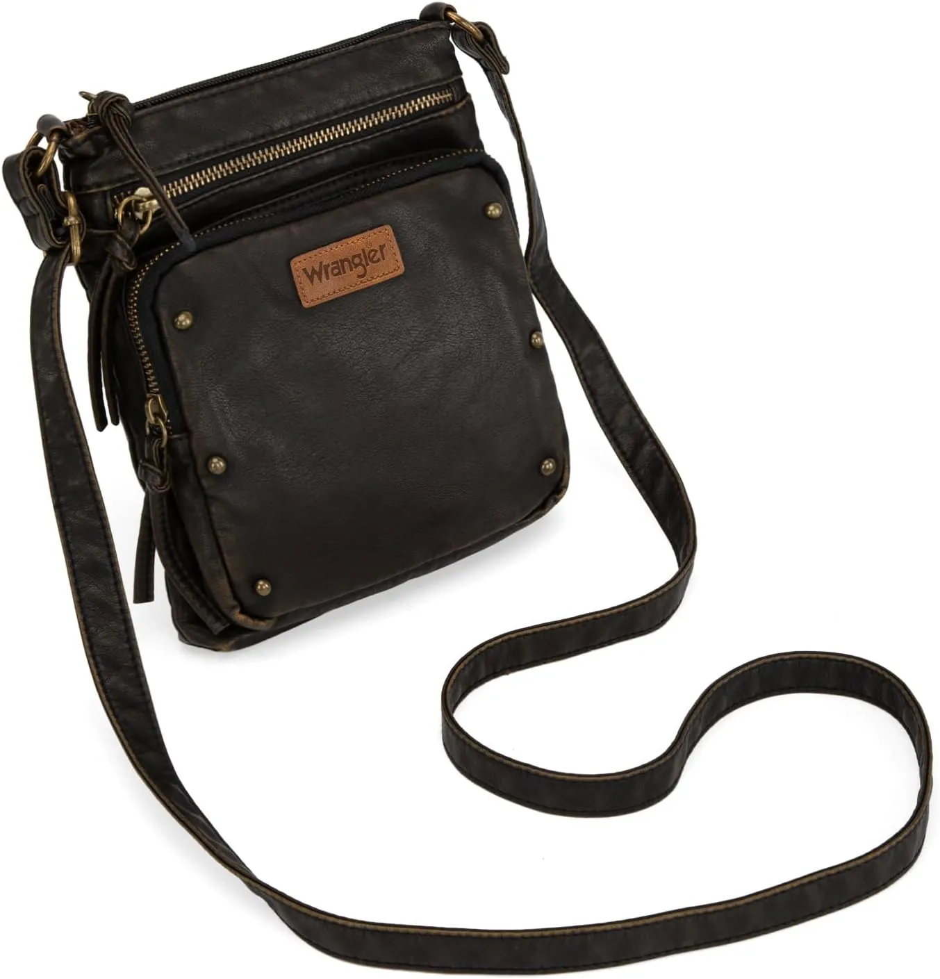 Wrangler Crossbody Bag for Women Small Soft Washed Leather Multi Pocket Shoulder Purses