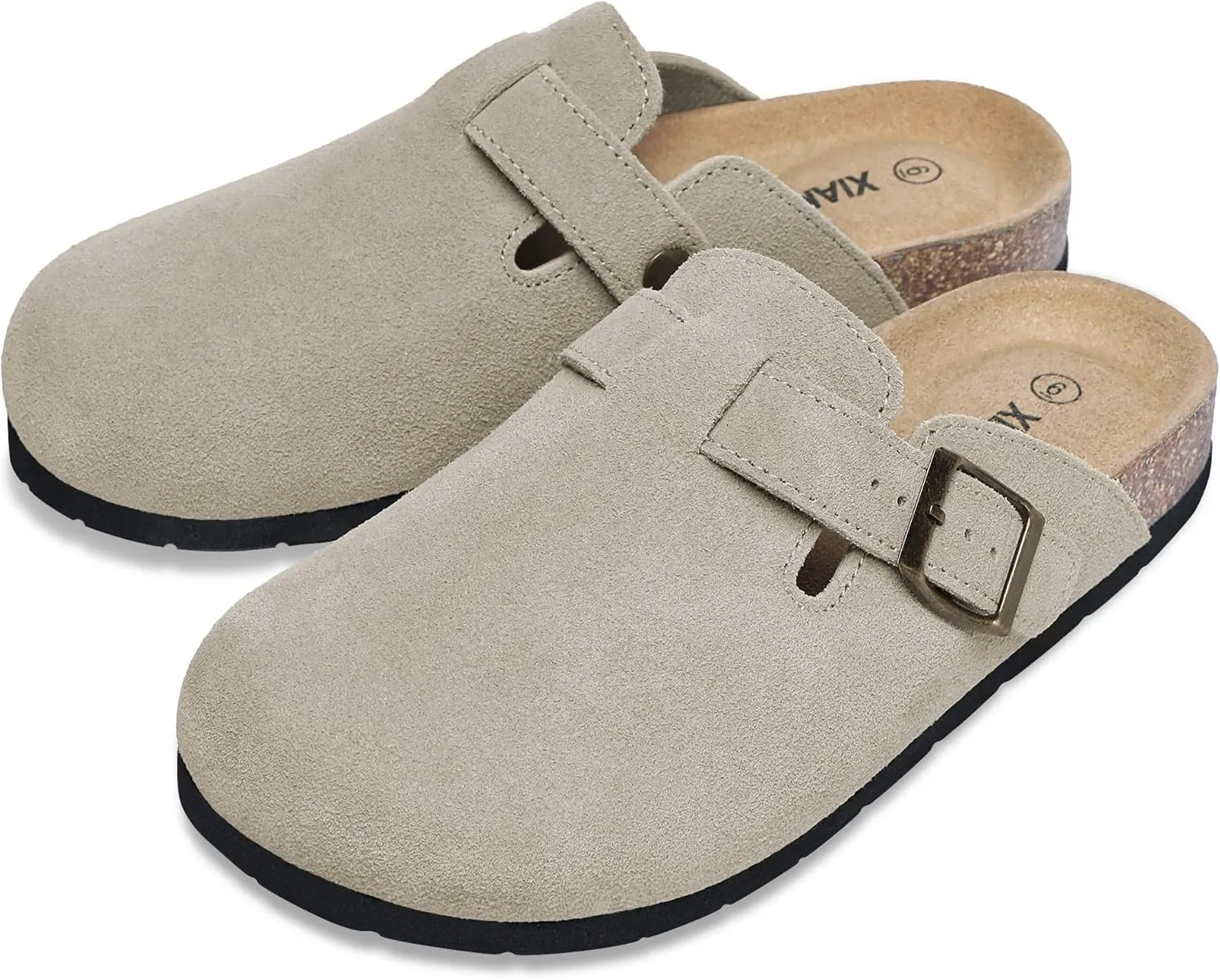 Xiakolaka Women's Suede Clogs Adjustable Buckle Slip on Footbed Home Clog Slippers