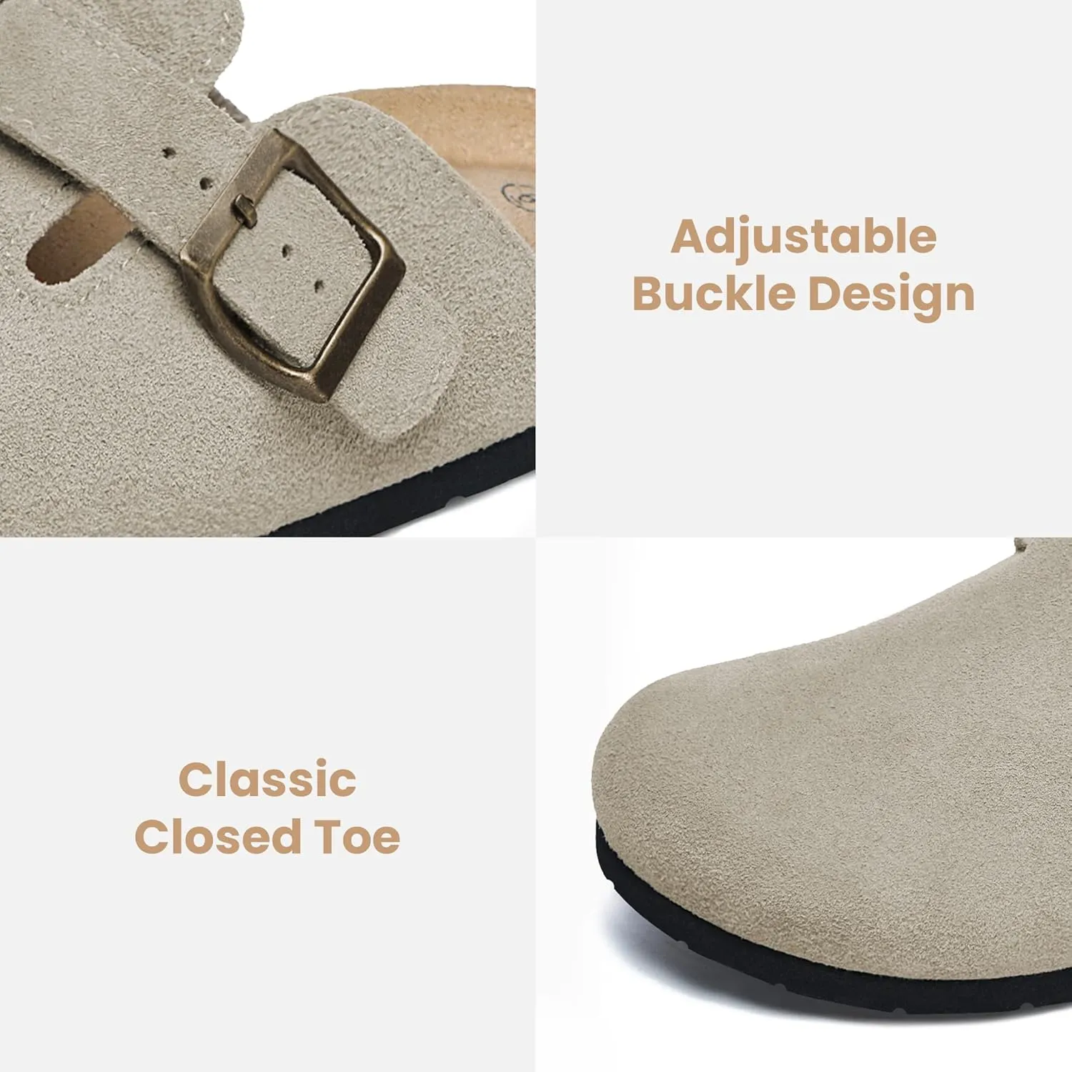 Xiakolaka Women's Suede Clogs Adjustable Buckle Slip on Footbed Home Clog Slippers