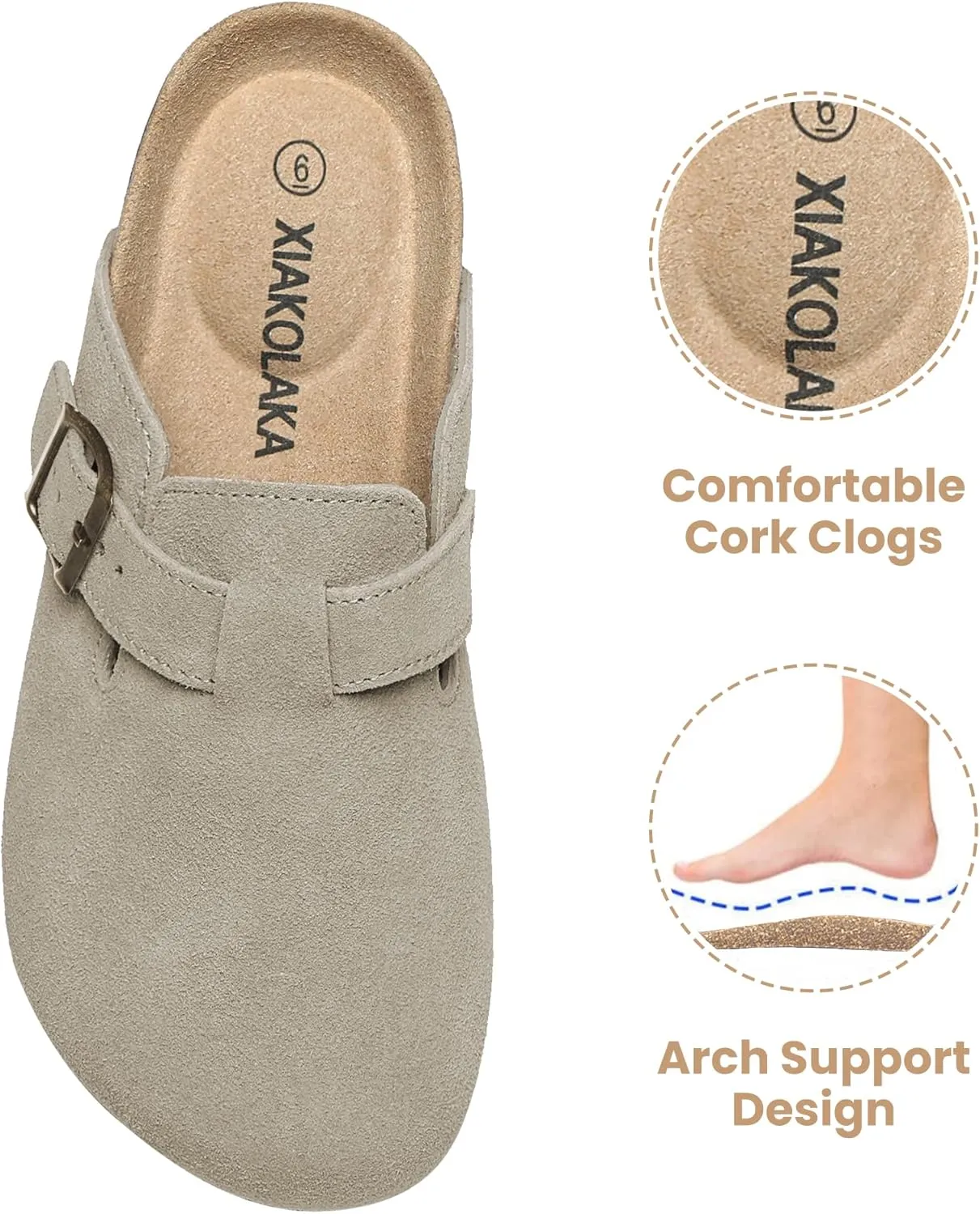 Xiakolaka Women's Suede Clogs Adjustable Buckle Slip on Footbed Home Clog Slippers